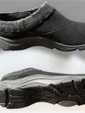 Vionic Black Slip-On Loafer Clog with Gray Knit Collar 9.5